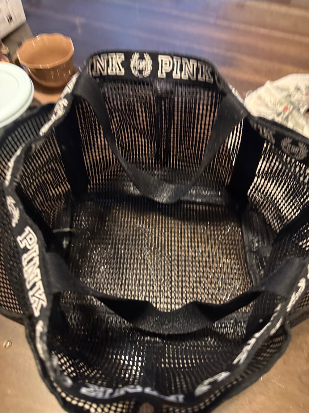 PINK Victoria's Secret Black Mesh Toiletry Organizer with Logo Trim - Picture 4 of 4